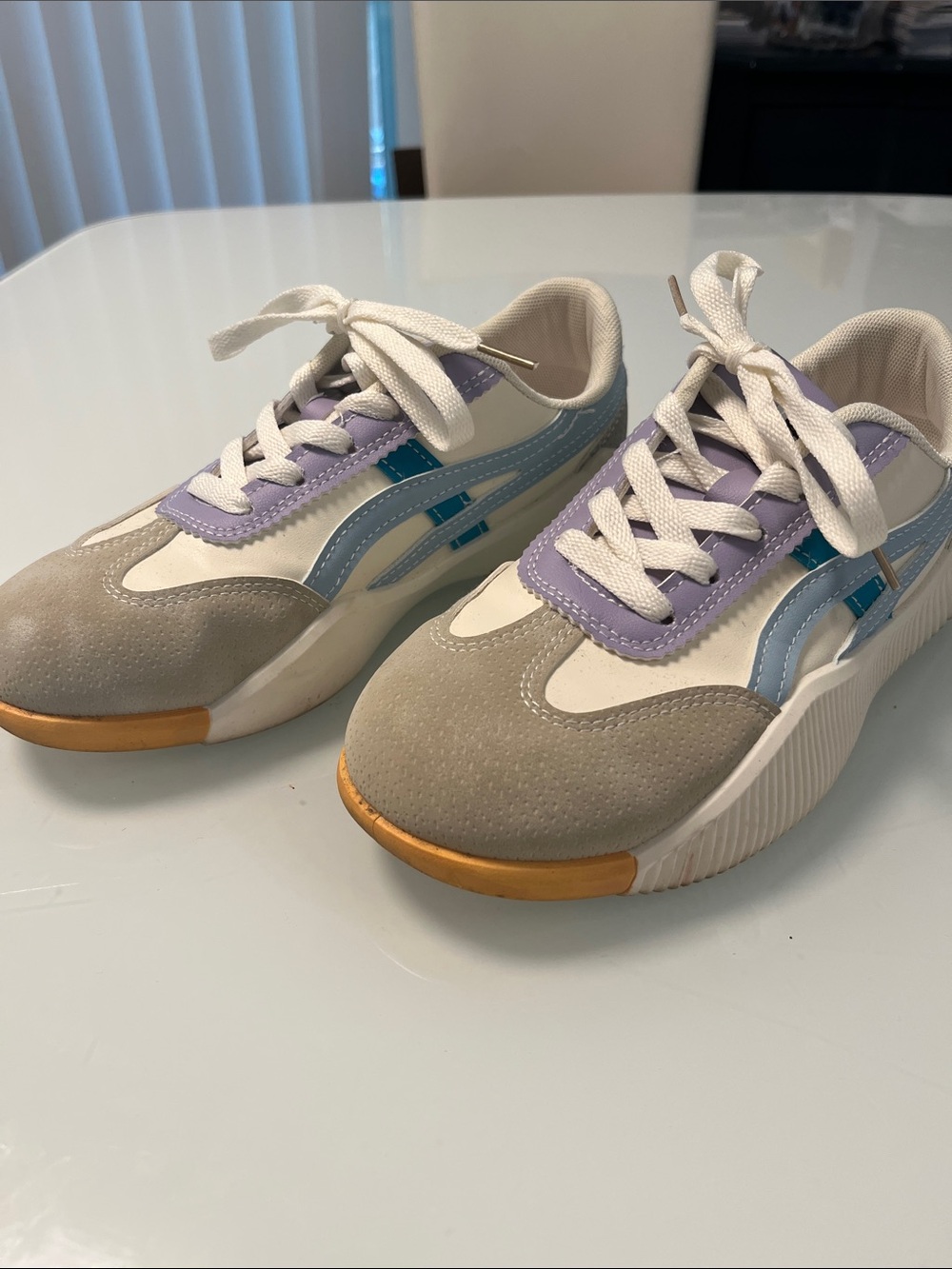Women’s size 6 DeFlorance Gray Sneakers with Pastel Blue and Lavender Accents